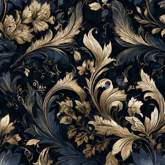 Baroque Peel and Stick Wallpaper Elegant Baroque Floral Damask Design Deep Navy Gold Wall Mural 23.6in x 9.8ft Self Adhesive Removable Wall Paper Renter Friendly Wallpaper for Bedroom Livingroom Men
