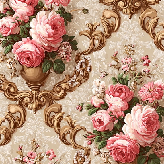 Baroque Peel and Stick Wallpaper Elegant Victorian Soft Floral Bouquets Pearls Wall Mural 23.6in x 9.8ft Self Adhesive Removable Wall Paper Renter Friendly Wallpaper for Bedroom Livingroom Women