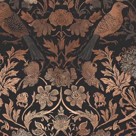 Baroque Peel and Stick Wallpaper Floral Bird Copper Accents Black vintage dark botanical Wall Mural 23.6in x 9.8ft Self Adhesive Removable Wall Paper Renter Friendly Wallpaper for Bedroom Living Room