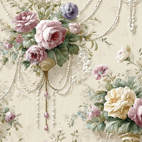 Baroque Peel and Stick Wallpaper Intricate Baroque Floral Bouquet Soft Pastels Wall Mural 17.7in x 9.8ft Self Adhesive Removable Wall Paper Renter Friendly Wallpaper for Bedroom Livingroom Women