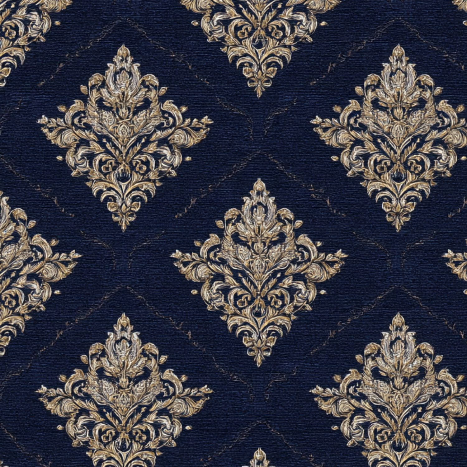 Baroque Peel and Stick Wallpaper Vintage Luxury Damask Ornate Gold Floral Navy Wall Mural 17.7in x 9.8ft Self Adhesive Removable Wall Paper Renter Friendly Wallpaper for Bedroom Livingroom Men