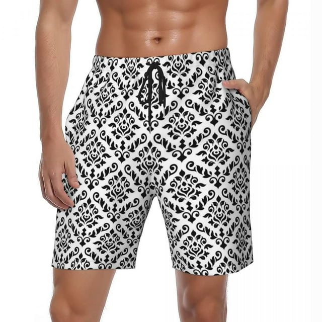 Baroque Print Board Shorts Summer Blue and Gold Board Short Pants Man