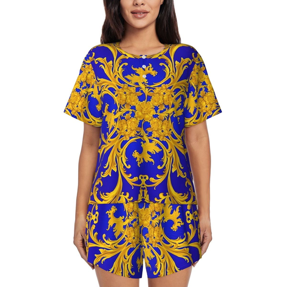 Baroque Print Pajamas Daily Two Piece Vintage Floral Cute Pajamas Set ...