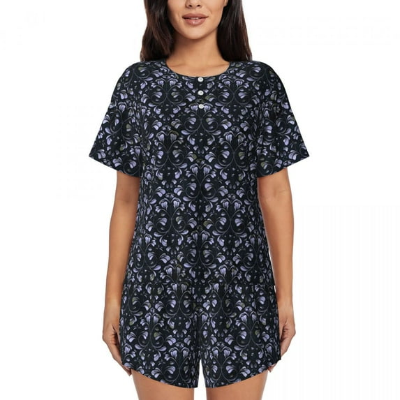 Baroque Print Pajamas Women White Floral Vintage Nightwear Summer Short Sleeves 2 Pieces Sleep O Neck Pajama Sets