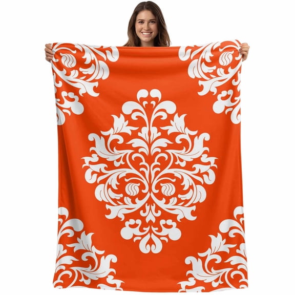 Baroque Red Blanket Soft Cozy Warm Throw Blanket for Couch, Plush Fuzzy Flannel Fleece Blankets for Sofa, Vintage Damask Classic Floral Bed Blankets Lightweight Gifts for Women, 40"x50"