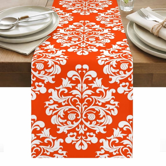 Baroque Red Table Runner - 70 Inch Long, Kitchen Dining Table Runner Dresser Scarves, Vintage Damask Classic Floral Farmhouse Decor for Coffee Tables Wedding Party Banquet