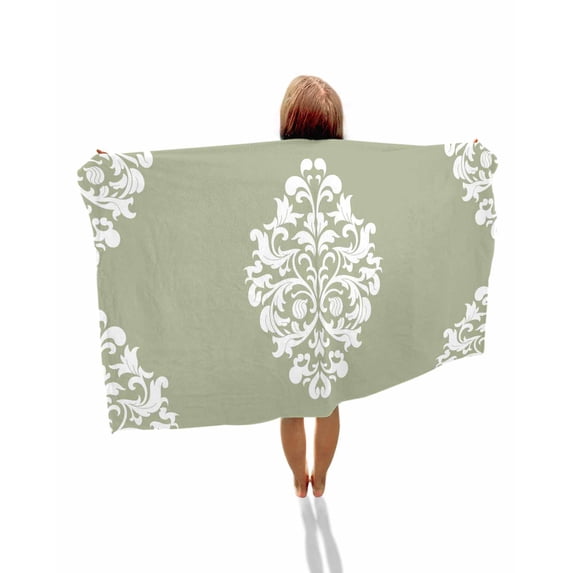 Baroque Sage Green Beach Towels Oversized Super Absorbent, Vintage Damask Classic Floral Lightweight Bath Towel Quick Dry Sets For Bathroom/Pool/Rv Camping/Beach Play/Gym Room/Picnic 30"x60"