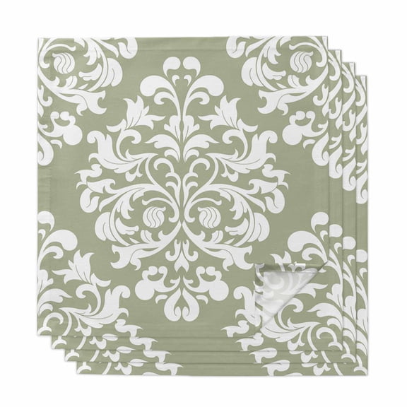 Baroque Sage Green Cloth Napkins, Vintage Damask Classic Floral Washable and Reusable Dinner Napkins Set of 4, Table Napkin for Kitchen Party Birthday Wedding Hotel Housewarming 20"x20"