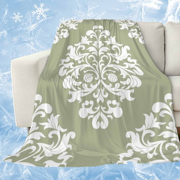 Baroque Sage Green Cooling Blanket, Lightweight Breathable Summer Throw Blanket with Double Sided Cold Effect, Vintage Damask Classic Floral Picnic Beach Blankets Bed Sheet for Hot Sleepers 60"x80"