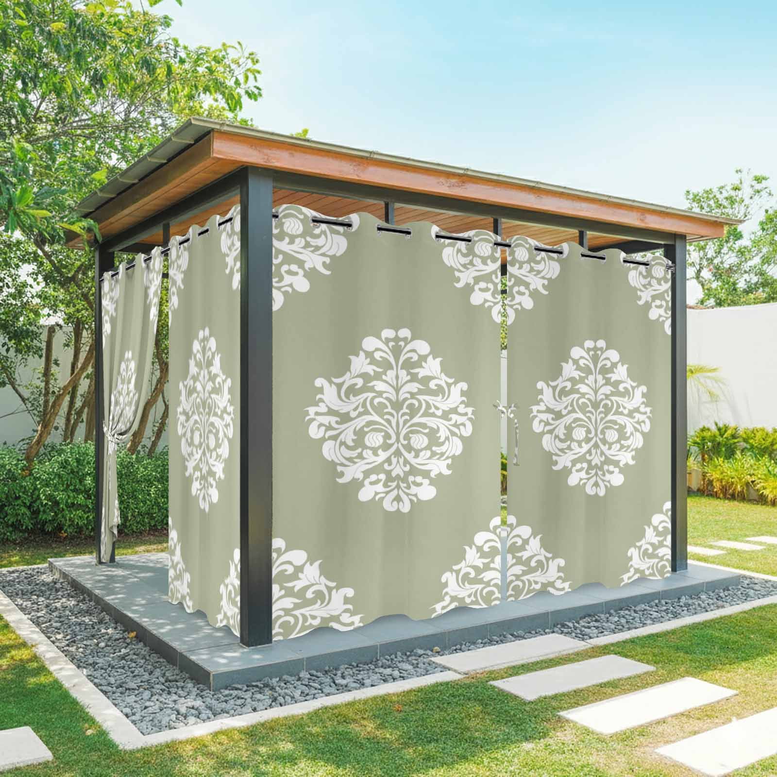 Baroque Sage Green Outdoor Curtains for Patio Waterproof,Windproof ...