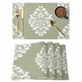 thumbnail image 1 of Baroque Sage Green Placemats Set of 8 Vintage Damask Classic Floral Place Mats Indoor Wipeable Table Mats Washable Cloth Dining Table Placemats for Kitchen Holiday Party Home Decor 13x19 Inch, 1 of 9