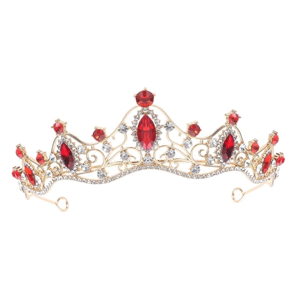 Baroque Small Bridal Tiara Hair Accessory with Red Rhinestones Gold Base Wedding Headband for Women Birthday Party Performance