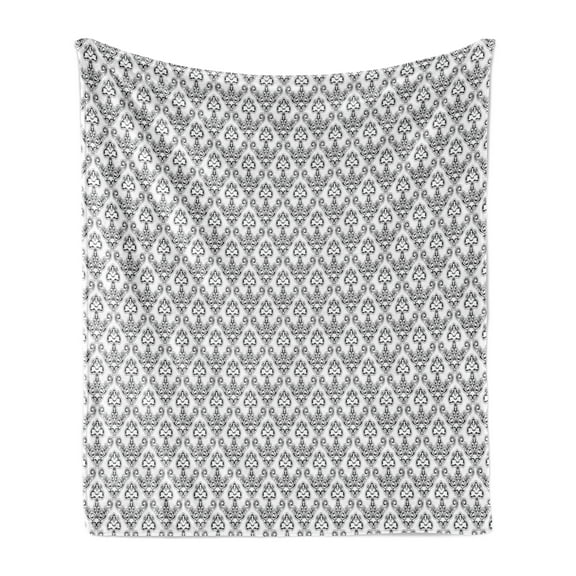 Baroque Soft Flannel Fleece Blanket, Simplistic Antique Ornament with Monochrome Design and Swirling Motifs, Cozy Plush for Indoor and Outdoor Use, 50" x 60", Charcoal Grey and White, by Ambesonne