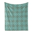 thumbnail image 1 of Baroque Soft Flannel Fleece Throw Blanket, Oriental Curving Strokes with Geometric Details for a Royal Setting, Cozy Plush for Indoor and Outdoor Use, 70" x 90", Teal Beige and Eggshell, by Ambesonne, 1 of 6