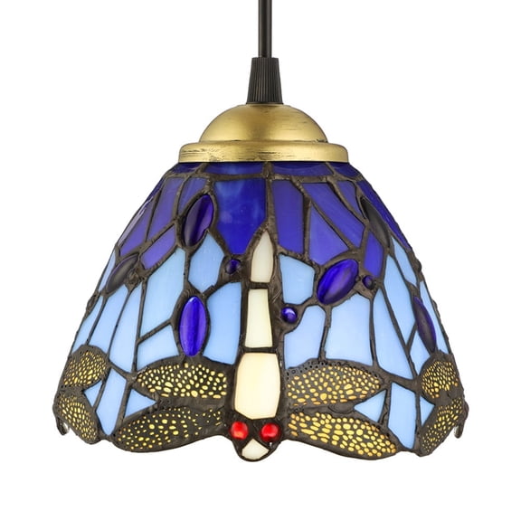 Baroque Stained Glass Ceiling Lamp Tiffany Style Hanging Pendant Lamp Fixture with Dragonfly Pattern,Blue