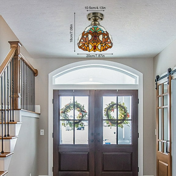Baroque Stained Glass Semi Flush Mount Ceiling Light Tiffany Style Lighting