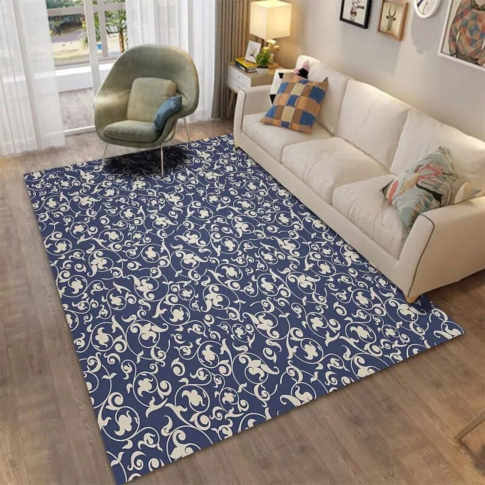 Baroque Style Blue Print Rug Bedroom Home r Living Room Carpet Anti ...