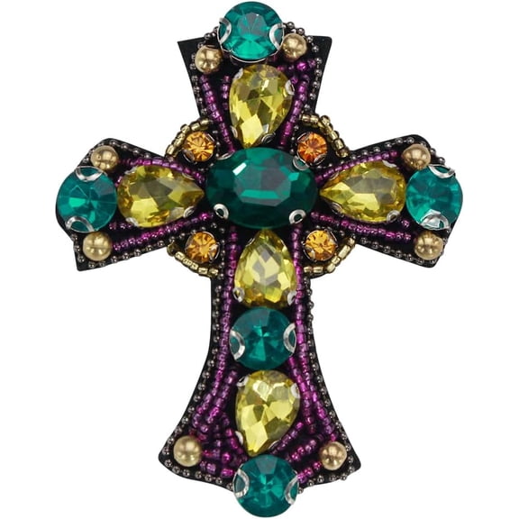 Baroque Style Hand-Beaded Fabric Patches Gorgeous Cross Vintage Style Bead Appliques Sew on Patch for Skirt Hat Shose Hair Accessories 1piece