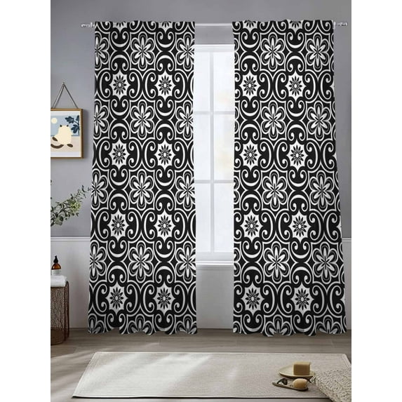 Baroque Style Sheer Curtains 96 Inches Long 2 Panels Abstract Floral Light Filtering Semi Sheer Window Curtains Drapes for Bedroom Living Room 52"x96" 2 Panels