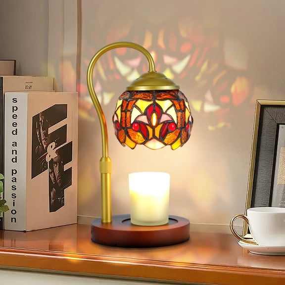 Baroque Tiffany Style Candle Warmer Lamp with 2 Bulbs - Handcrafted Stained Glass, Height-Adjustable, Timer & 4 Dimmer Levels, No Assembly Required, Fits Jars up to 5"