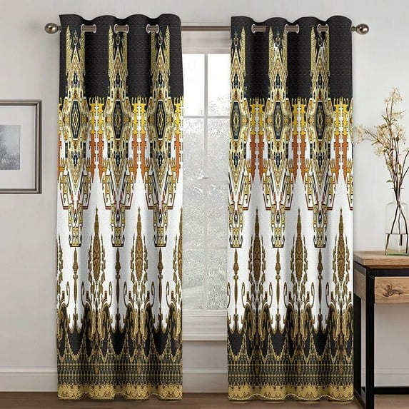 Baroque Two Drape Modern Black Gold Design Thin Curtains for Living Room Bedroom Window Decor 2 Pieces