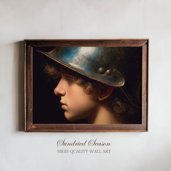 Baroque Warrior Portrait Classical Bronze Helmet Profile Dark Academia Study Home Decor Office Wall Art