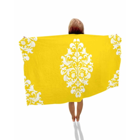 Baroque Yellow Beach Towels Oversized Super Absorbent, Vintage Damask Classic Floral Lightweight Bath Towel Quick Dry Sets For Bathroom/Pool/Rv Camping/Beach Play/Gym Room/Picnic 23"x47"