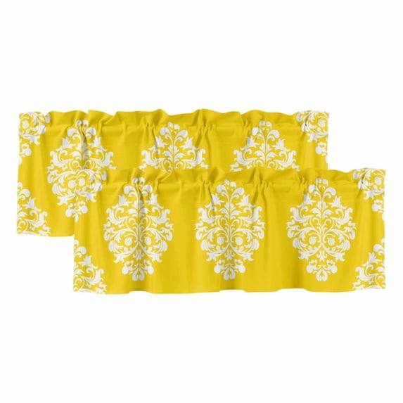 Baroque Yellow Valances for Windows, Decorative Rod Pocket Window Valance Curtains, Vintage Damask Classic Floral Short Curtain Drapes for Kitchen/Bathroom/Living Room, 2 Panels, 60" W x 18" L