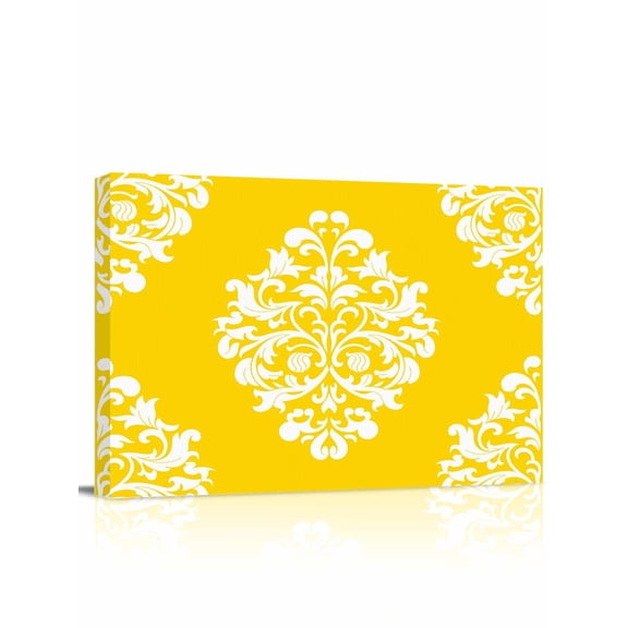 Baroque Yellow Wall Art for Living Room, Canvas Picture Wall Decor for Bathroom Bedroom, Vintage Damask Classic Floral Painting Artwork for Office Kitchen Hallway Dining Room Home Decorations 12"x16"