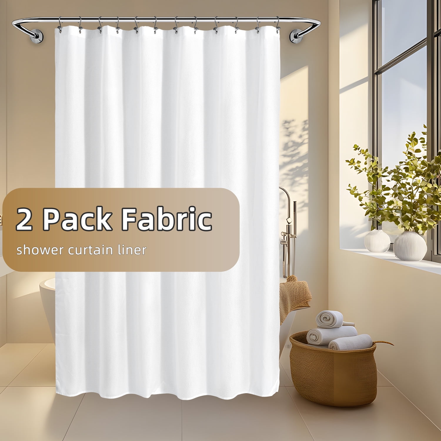 Barossa Design 2 Pack Fabric White Shower Curtain Liner Cloth Medium Weight with Magnet -71"W x 72"H - Walmart.com