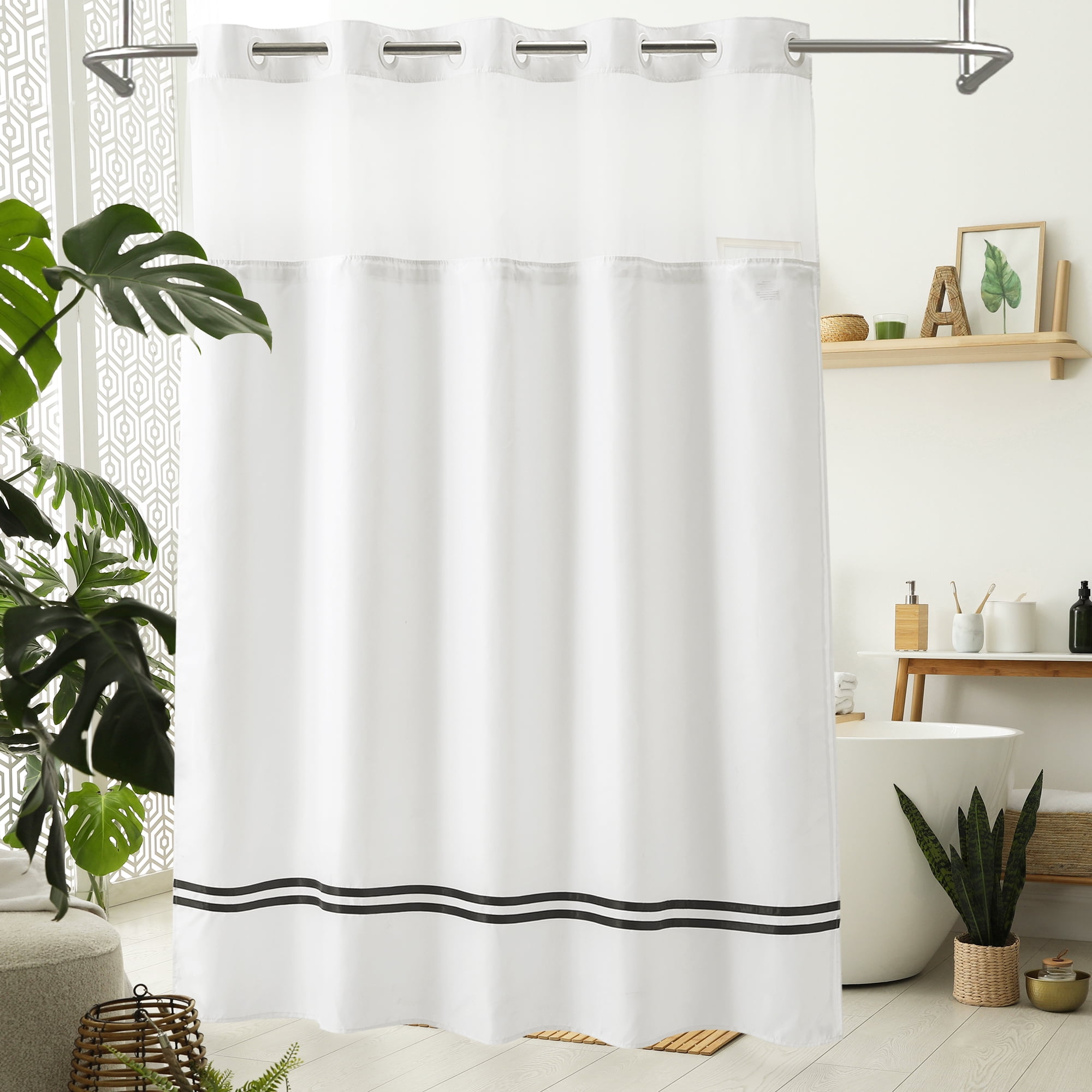 Barossa Design Extra Long Shower Curtain with Liner No Hooks, Satin