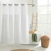 Barossa Design Fabric White Shower Curtain Liner No Hook Needed, Mesh Window -71"W x 74"L