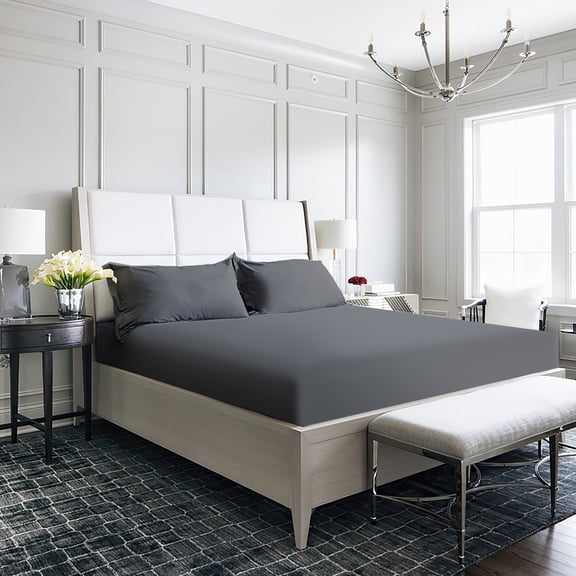 Barossa Design Full Fitted Sheet Only, 4-Way Stretch Jersey Knit for Mattress, Deep Pocket Snug Fit, Dark Gray