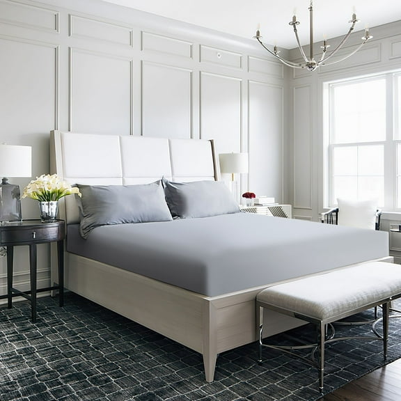 Barossa Design Full Fitted Sheet Only, 4-Way Stretch Jersey Knit for Mattress, Deep Pocket Snug Fit, Light Gray