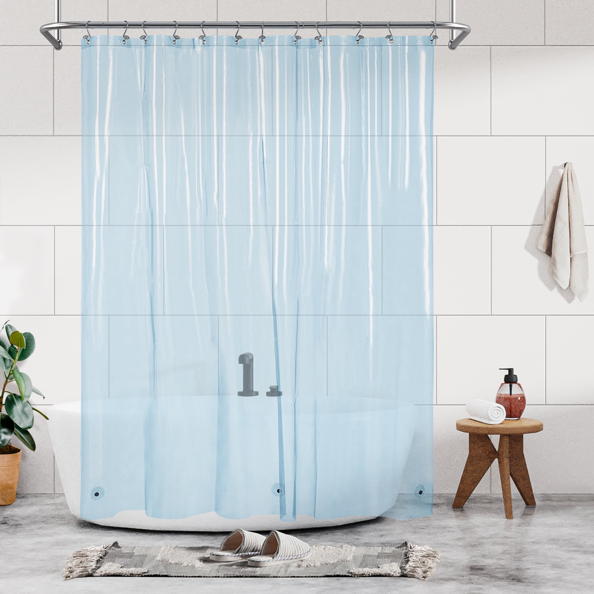 Barossa Design Lightweight Waterproof Shower Curtain PEVA Liner with 3 Magnets -Clear Blue, 72" x 72"