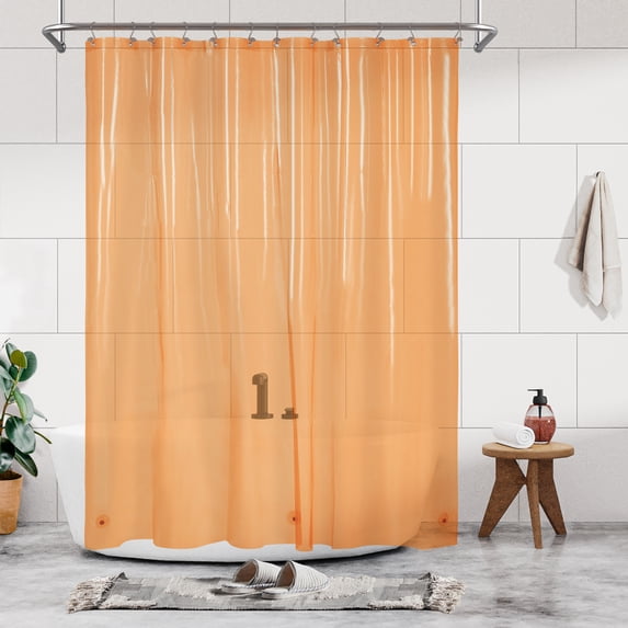 Barossa Design Lightweight Waterproof Shower Curtain PEVA Liner with 3 Magnets -Clear Orange, 72" x 72"