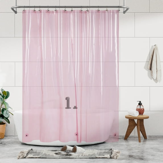Barossa Design Lightweight Waterproof Shower Curtain PEVA Liner with 3 Magnets -Clear Pink, 72" x 72"