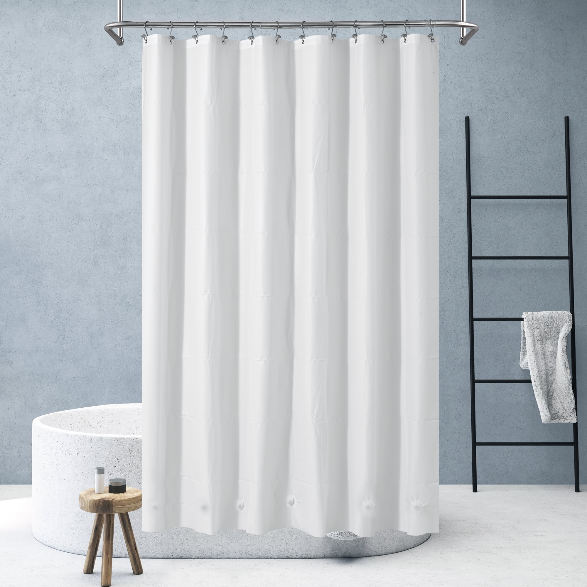 Barossa Design Long Heavyweight Shower Liner White with 6 Waterproof, PVC Free, 72" x