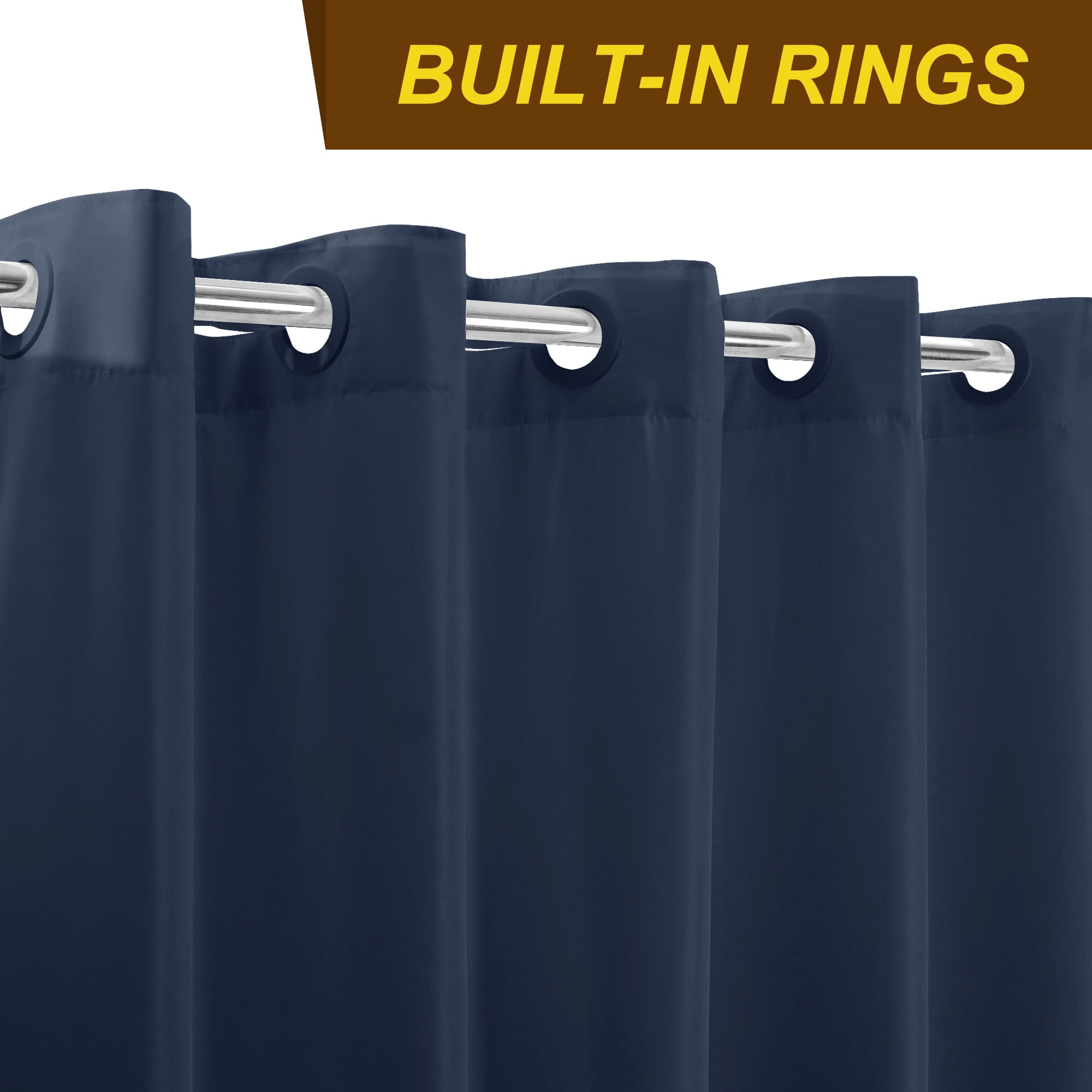 Barossa Design No Hook Navy Shower Curtain Liner Waterproof Fabric with