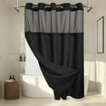 thumbnail image 1 of Barossa Design No Hook Slub Textured Shower Curtain with Snap-in PEVA Liner, Mesh Window - Black, 71 x 86, 1 of 6