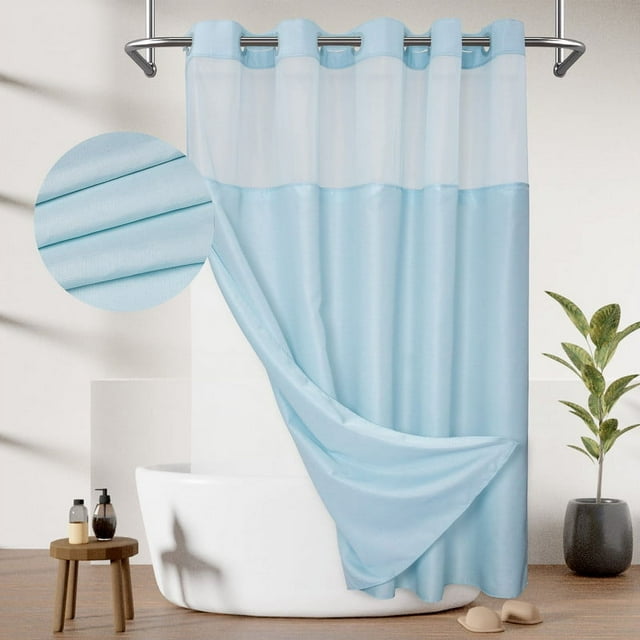 Barossa Design No Hook Slub Textured Shower Curtain with Snapin PEVA