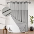 thumbnail image 1 of Barossa Design No Hook Slub Textured Shower Curtain with Snap-in PEVA Liner, Mesh Window - Dark Gray, 71 x 74, 1 of 6