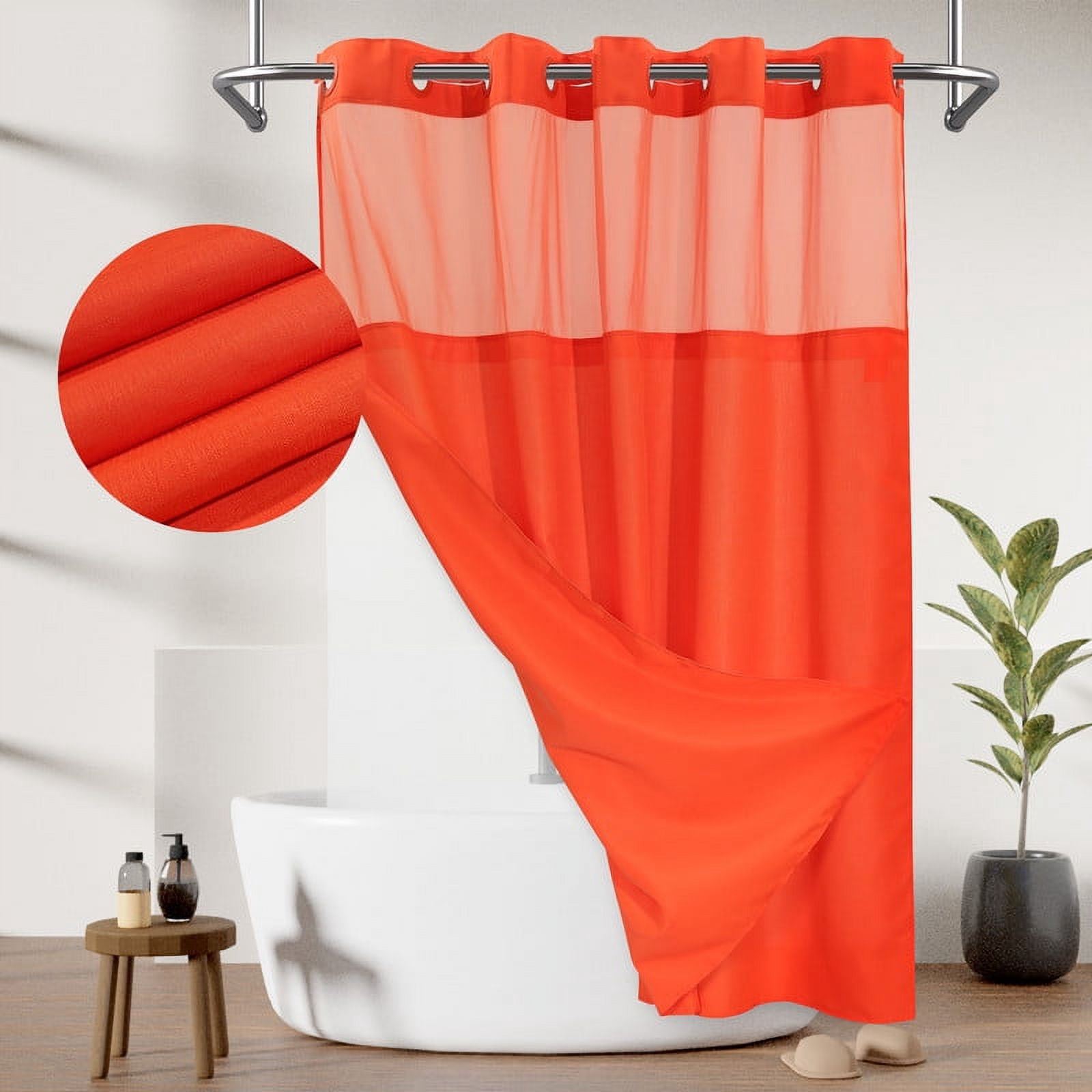 Barossa Design No Hook Slub Textured Shower Curtain with Snap-in PEVA ...