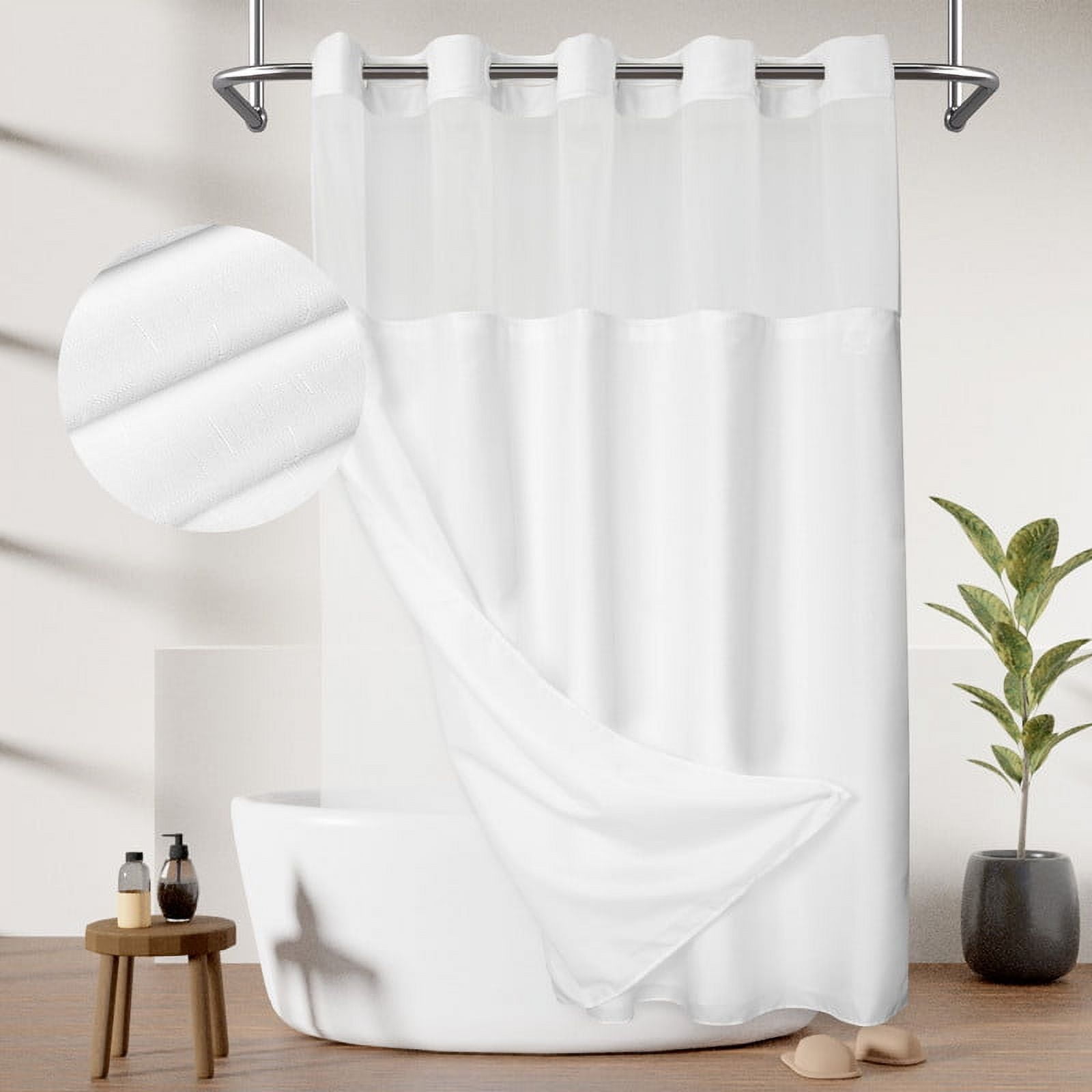 No Hooks Needed Textrue Fabric Shower Curtain with Snap in Liner - Hotel  Grade, Spa Like - 71x74 inch, White
