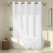 Barossa Design No Hook Slub Textured White Shower Curtain with Snap-in PEVA Liner, Mesh Window - 71 x 74