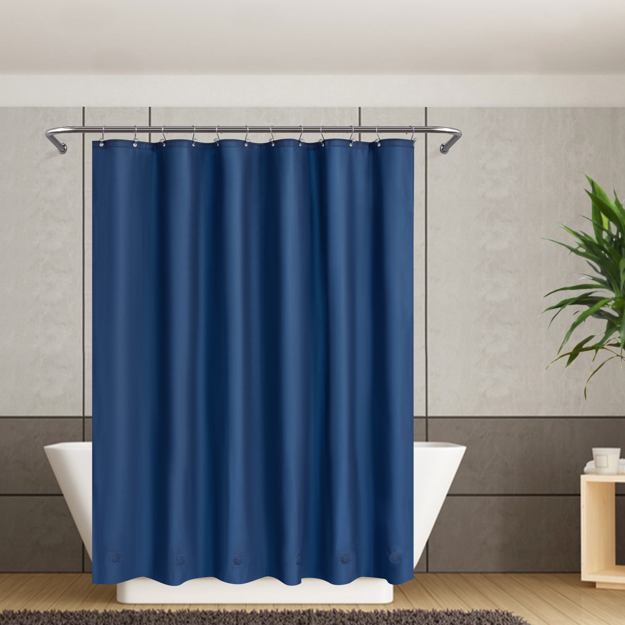 Barossa Design PEVA 8G Navy Blue Shower Curtain Liner with 6