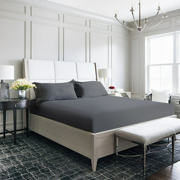 Barossa Design Queen Fitted Sheet Only, 4-Way Stretch Jersey Knit for Mattress, Deep Pocket Snug Fit, Dark Gray