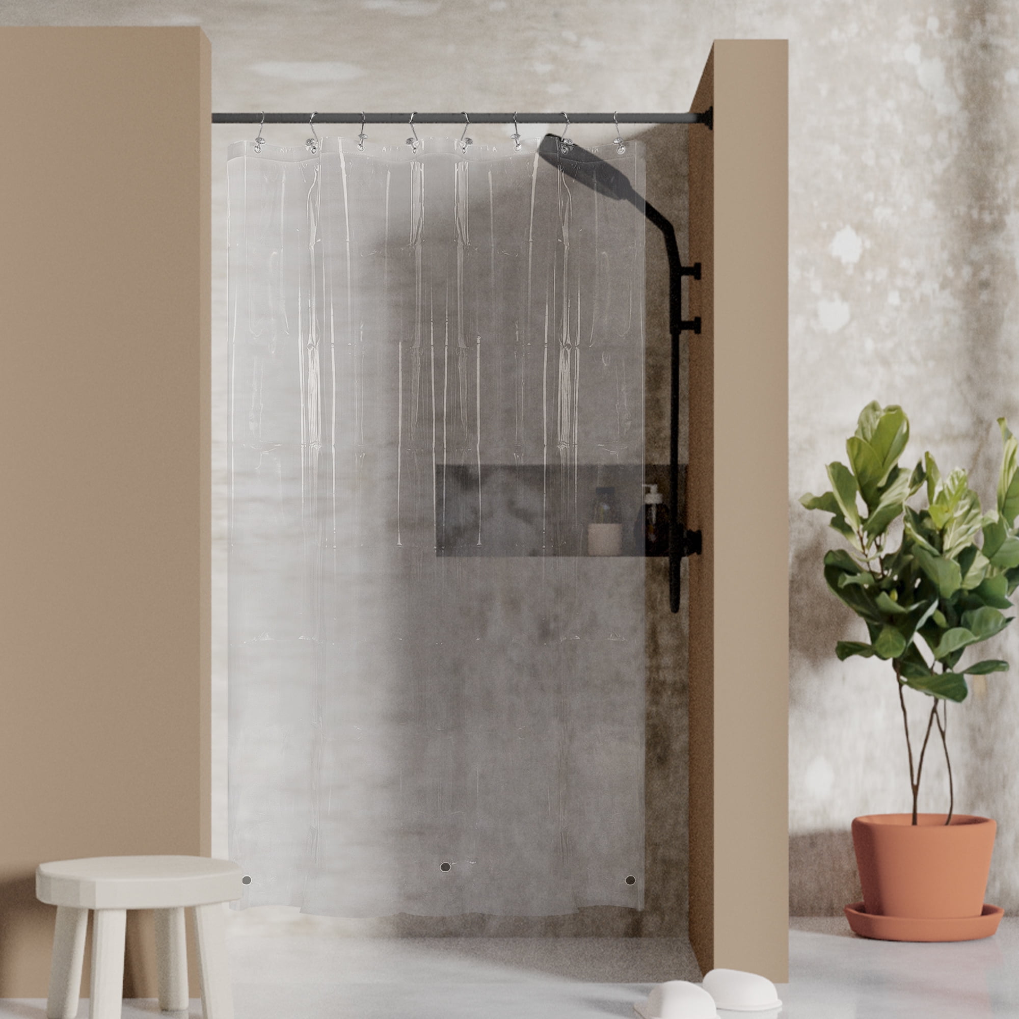 Barossa Design PEVA Stall Shower Curtain Liner, Waterproof with 3