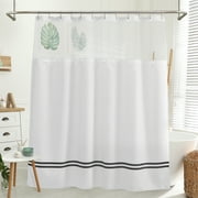 Barossa Design Stripe Shower Curtain with Snap-in Liner and Hooks, Mesh Window, White/ Black -71" x 72"
