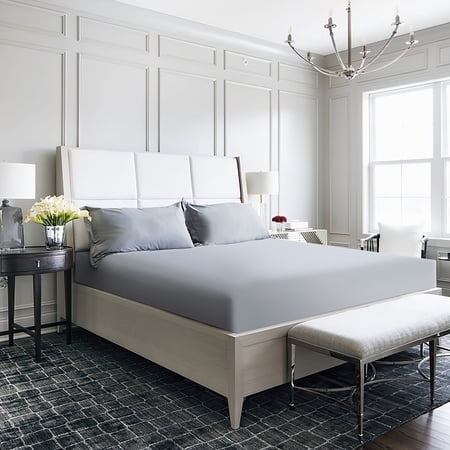 Barossa Design Twin Fitted Sheet Only, 4-Way Stretch Jersey Knit for Mattress, Deep Pocket Snug Fit, Light Gray
